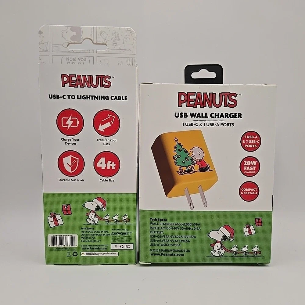 Peanuts Snoopy USB Wall Charger + USB-C Cable Holiday Bundle New‎
